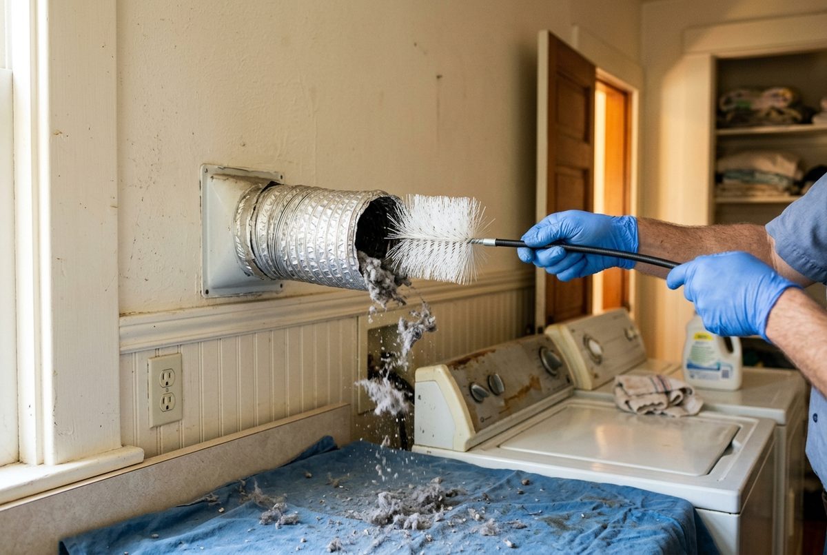 Dryer Vent Cleaning technician at work