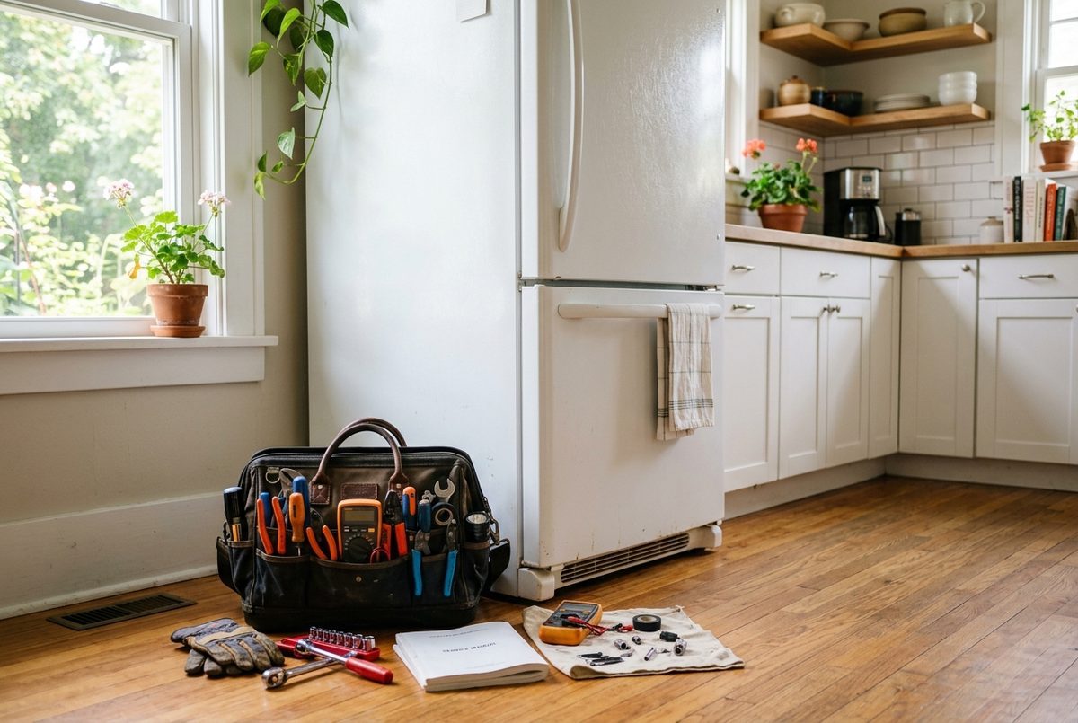 Appliance repair technician at work