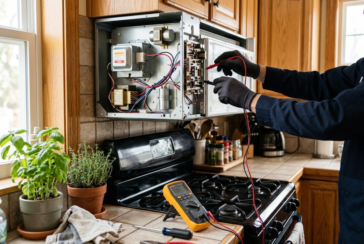 Microwave Repair technician at work