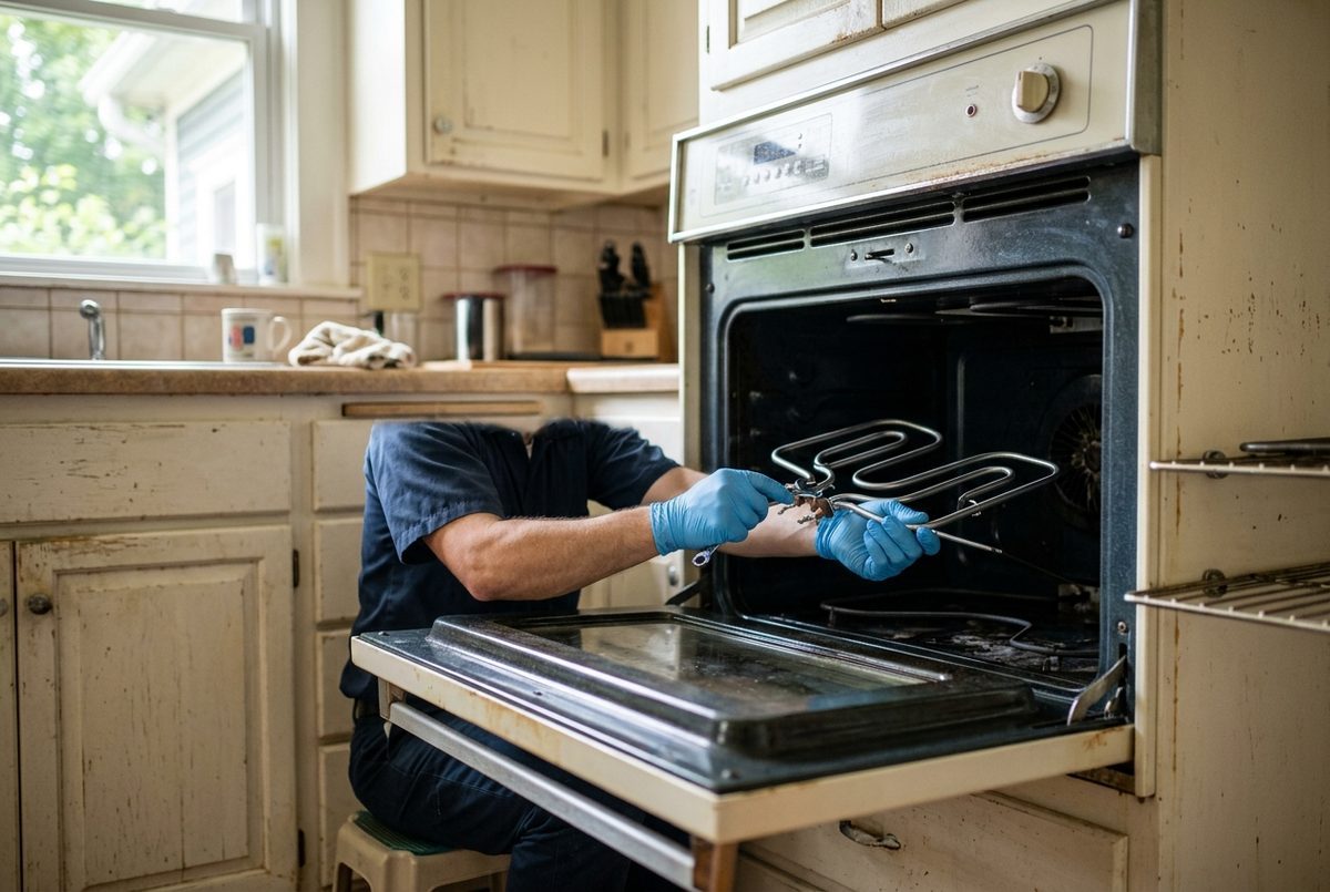 Oven Repair technician at work
