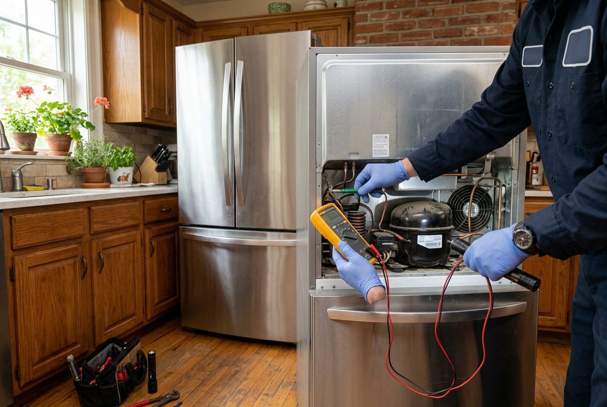 Refrigerator Repair technician at work